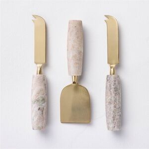 HEARTH & HAND NWT 3pc Brass Cheese Knives w/ Marble Handles - Warm Beige NEW!